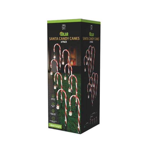 Solar Candy Cane With Santas 8pk