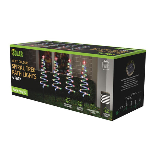Solar LED Mesh Spiral Trees Multi 4pk