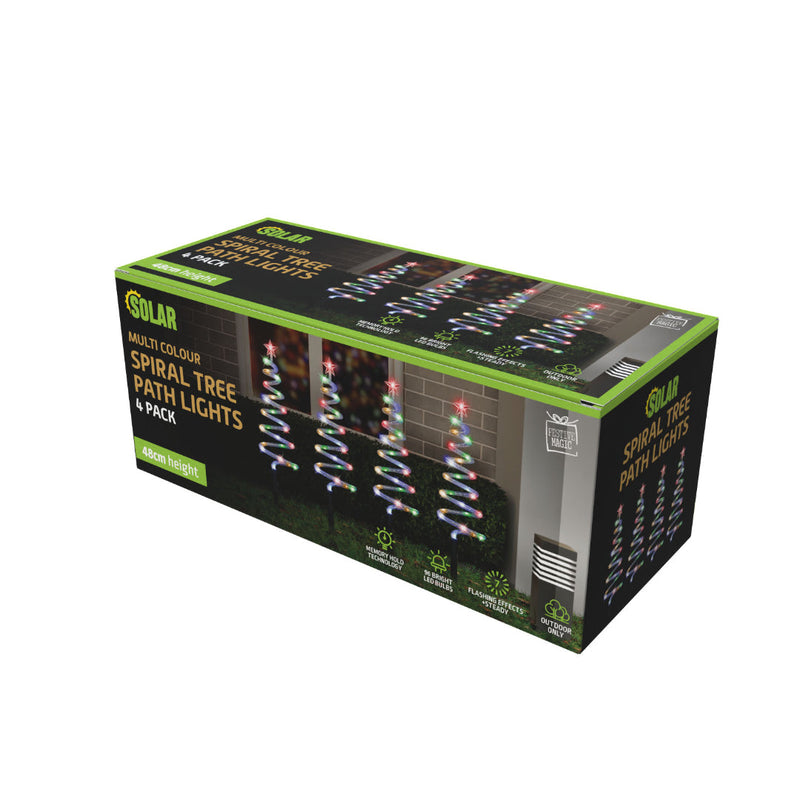 Solar LED Mesh Spiral Trees Multi 4pk 2