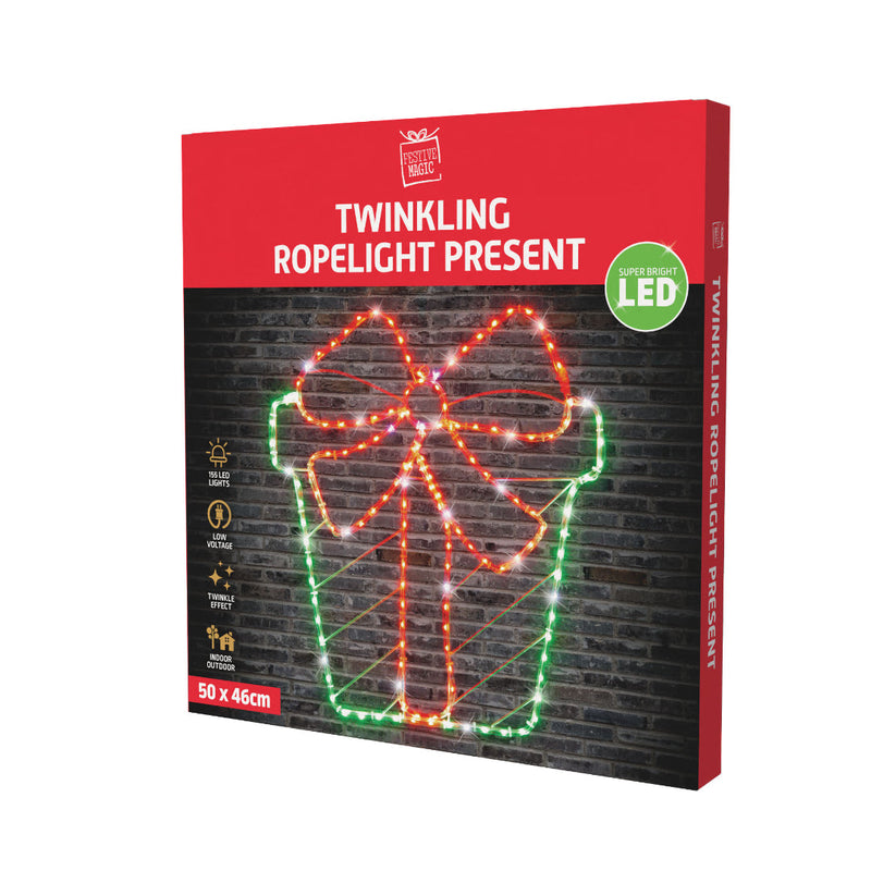 LED Motif Present w/Bow Twinkle