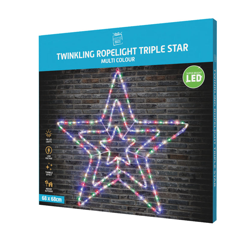 LED Motif Triple Star Multi Colour Twinkle