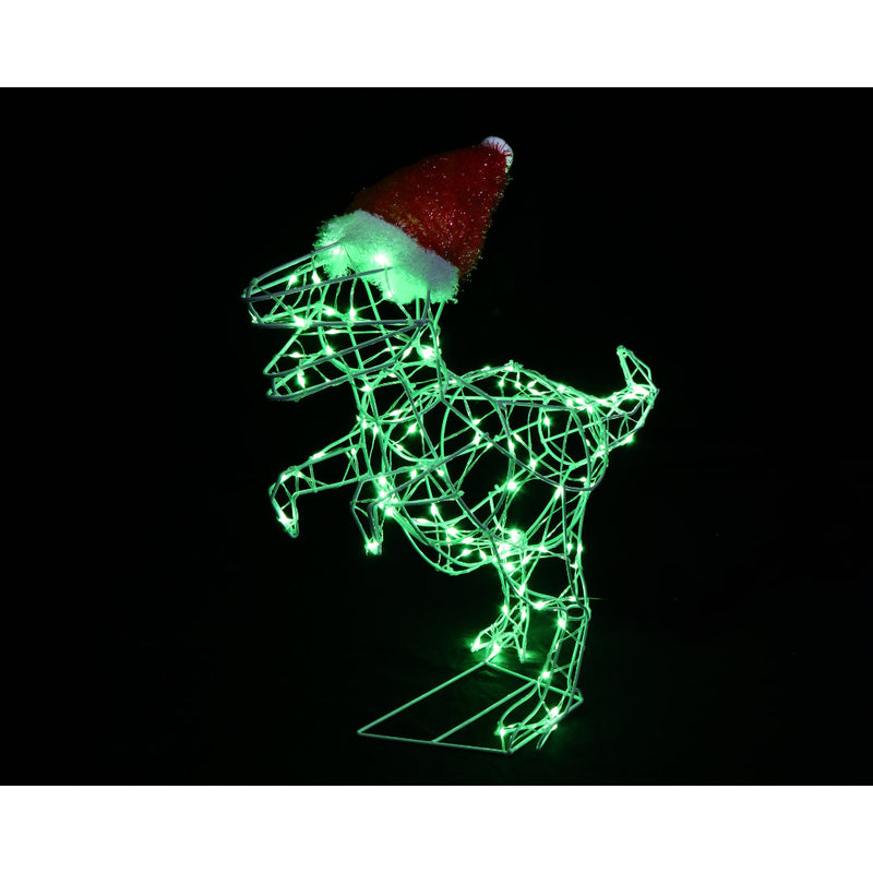 LED T-Rex Green w/Santa Hat