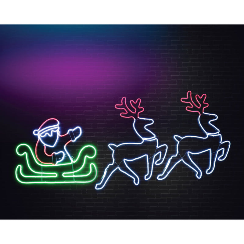 LED Neonflex Reindeers Santa Sleigh Flash 280x105cm
