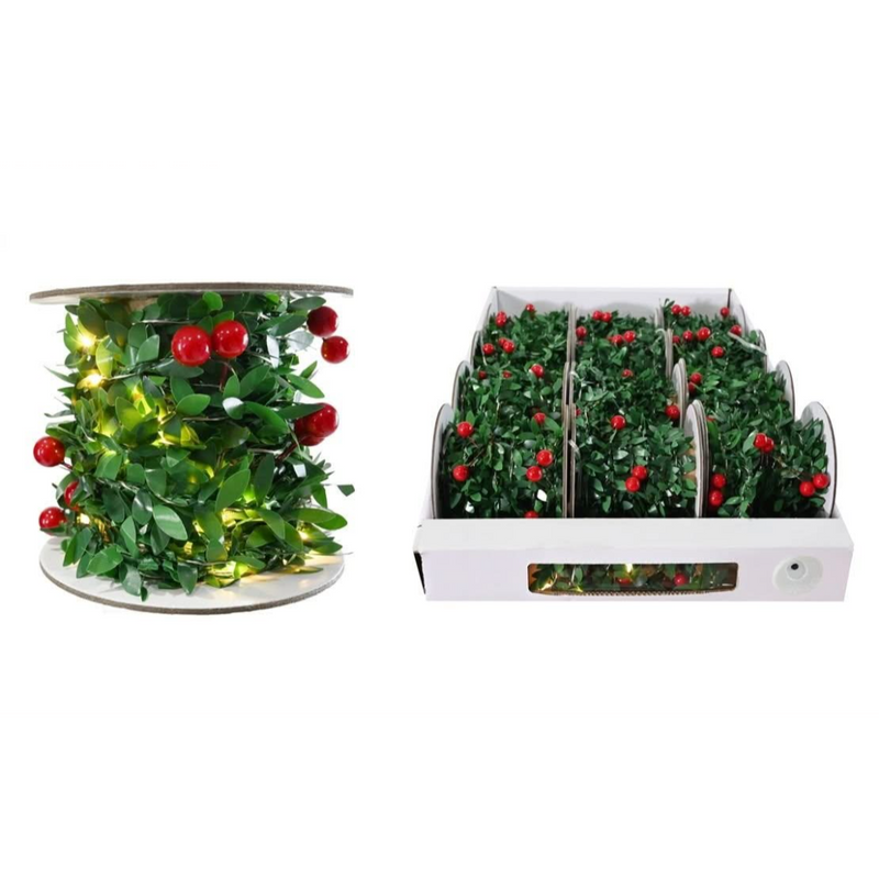 Lit holly berry Christmas garland 3m