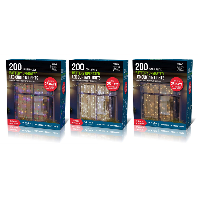 200 LED battery timer gift box Christmas curtain lights assorted