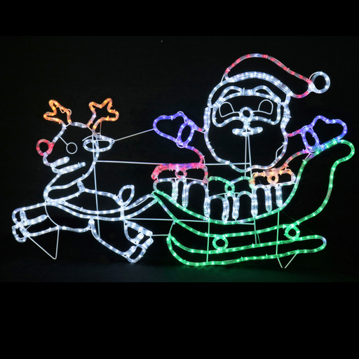 LED Rope Light Santa Sleigh W/ Deer Twinkle