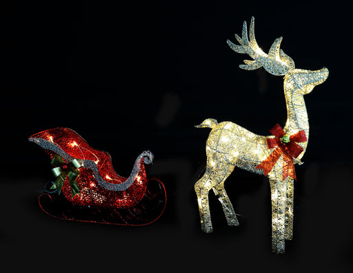 Led Red/Gold Reindeer Sleigh Twinkle