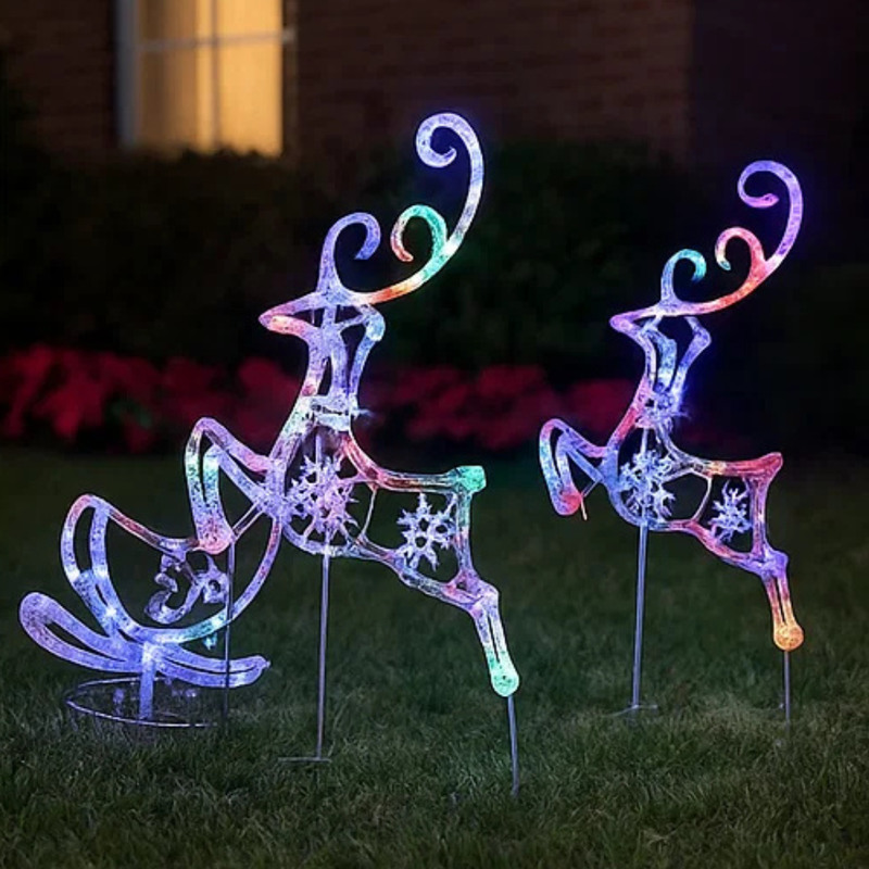 LED Acrylic Sleigh with 2 Leaping Reindeers