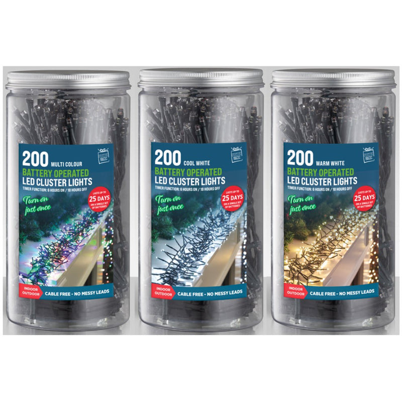 Timer LED Cluster Lights 200 B/OP In Jar Assorted
