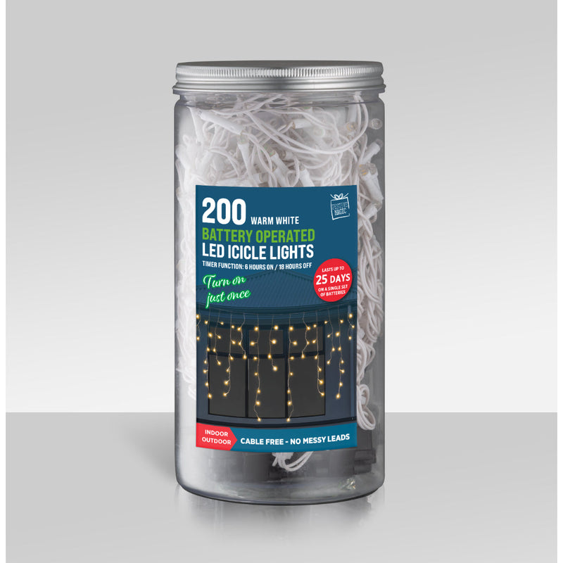 Timer LED Icicle Lights 200 Battery Operated In Jar Assorted 4