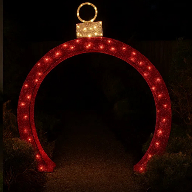 LED Glitter Bauble Arch Twinkle Red 180 LEDs. 120x125cm . 5m Lead.