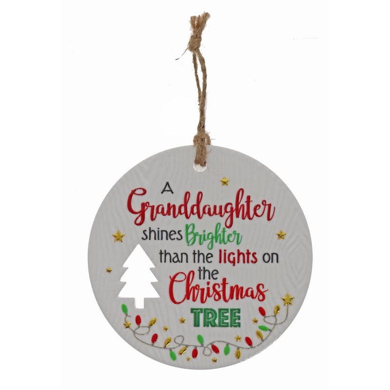 Granddaughter festive plaque with soft shimmer