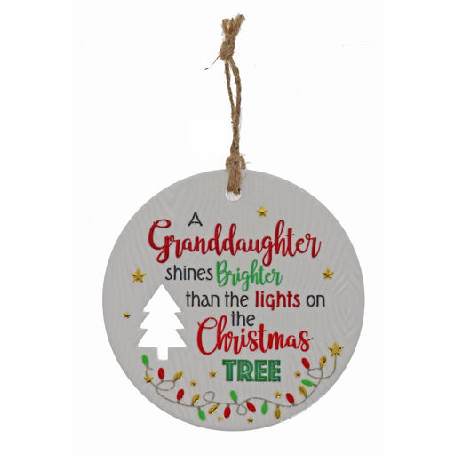 Granddaughter festive plaque with soft shimmer