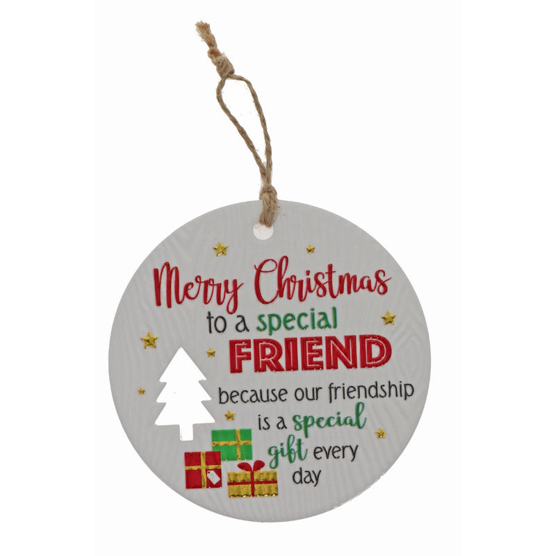 Festive plaque with Special Friend message on mantel