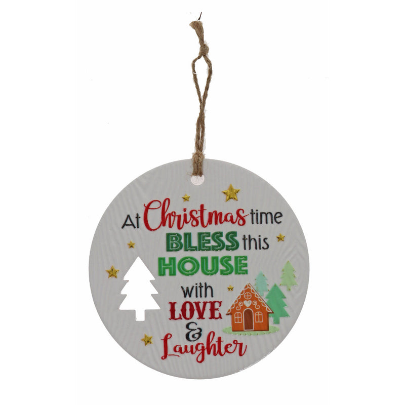 Festive wall plaque with Bless this house love message