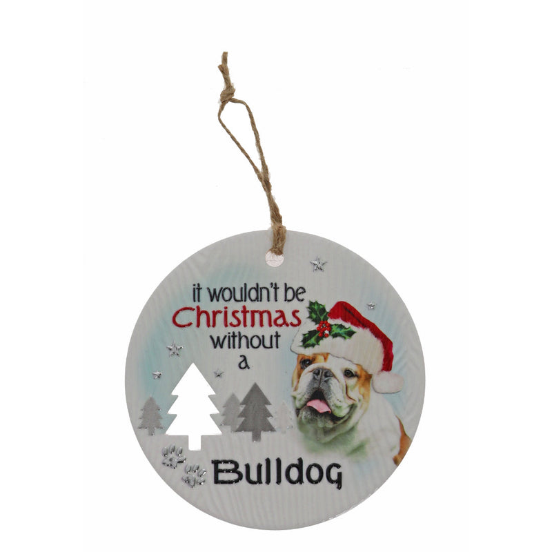 Bulldog dog Christmas wall plaque with bow