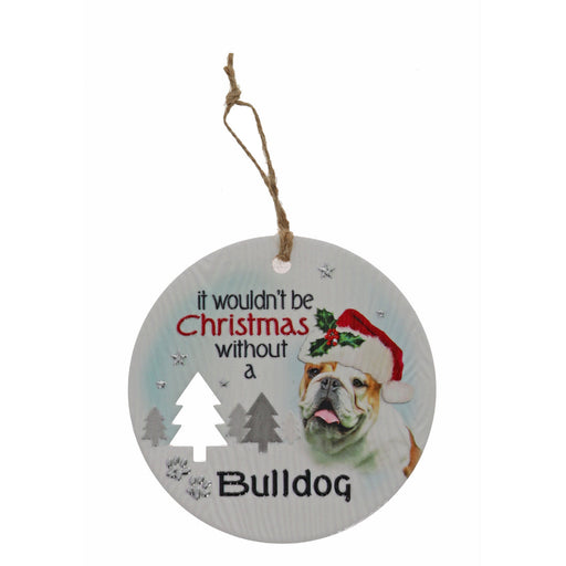 Bulldog dog Christmas wall plaque with bow