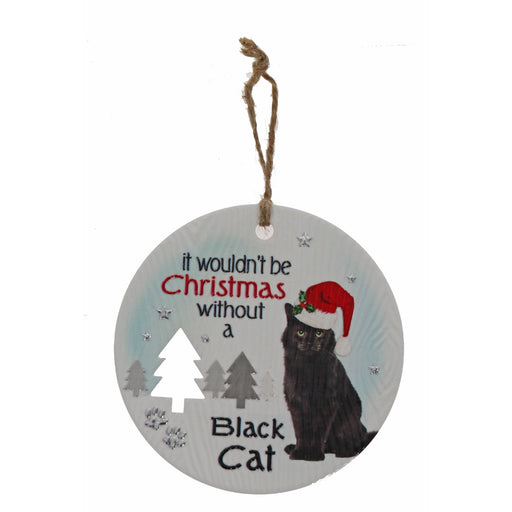 Black cat festive plaque with metallic accents