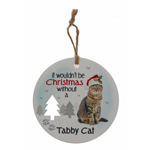 Tabby cat holiday plaque with holly accents