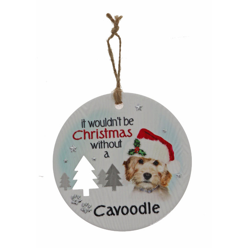 Cavoodle dog Christmas plaque with bright palette