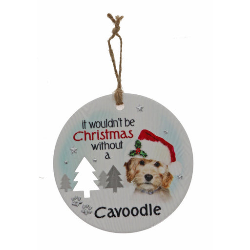 Cavoodle dog Christmas plaque with bright palette