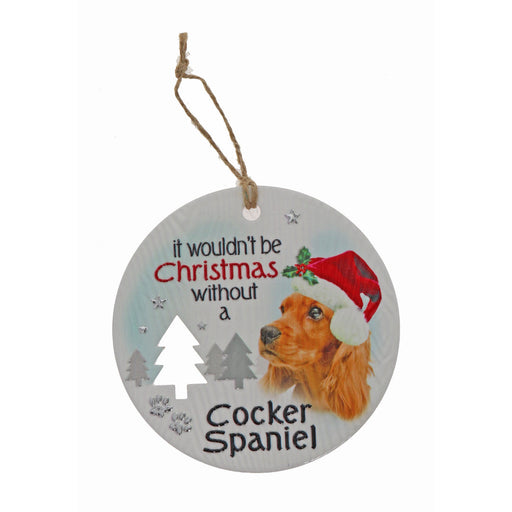 Cocker Spaniel holiday plaque with greenery