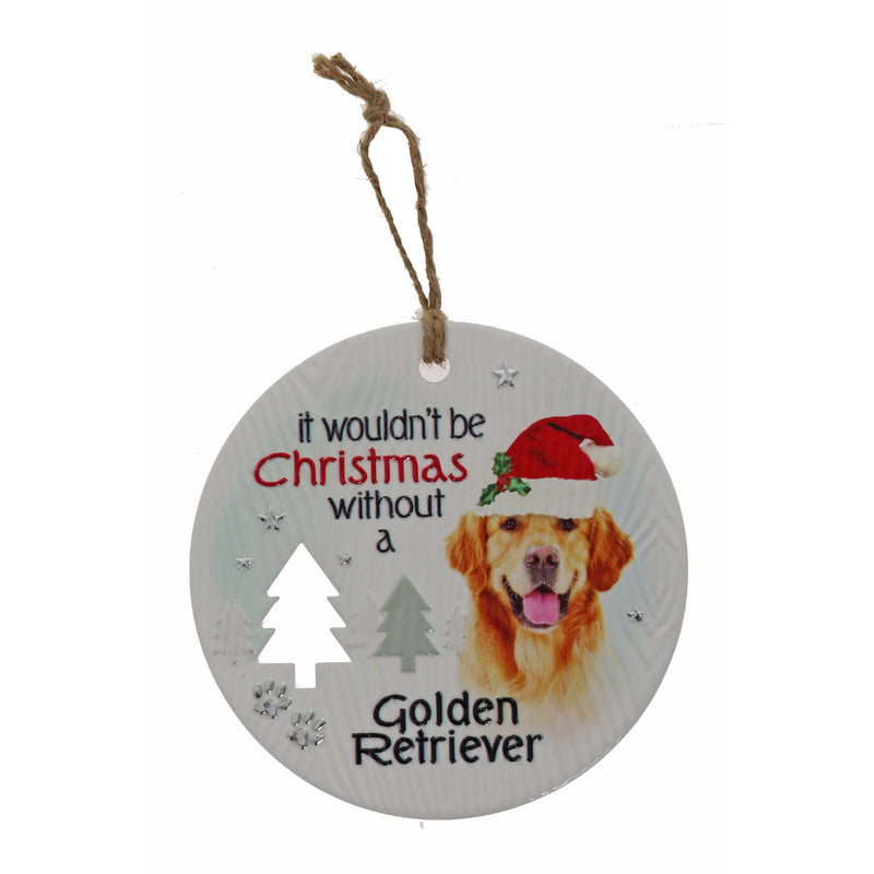 Golden Retriever holiday plaque with ribbon accents
