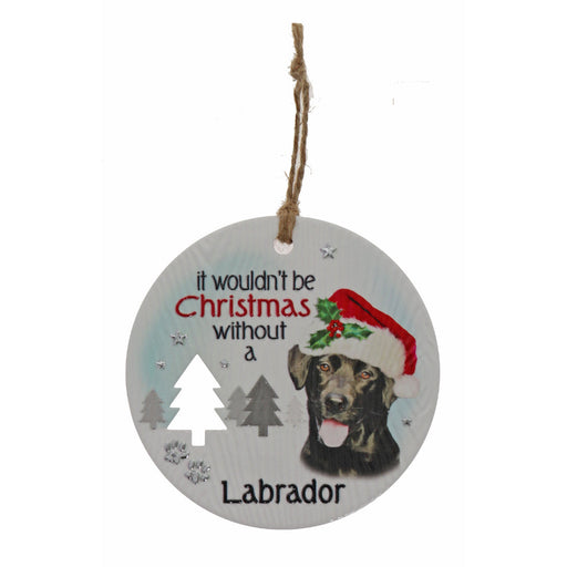 Black Labrador Christmas plaque with wreath detail