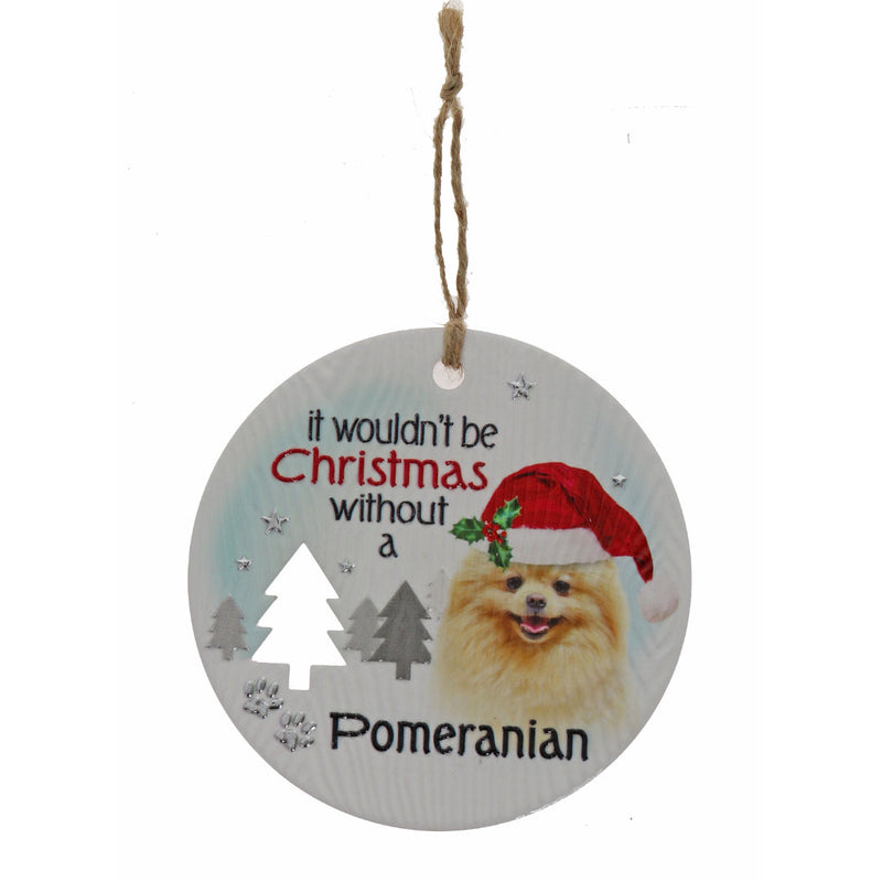 Fluffy Pomeranian holiday plaque with sparkle