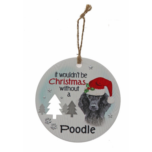 Black Poodle Christmas plaque with bright accents