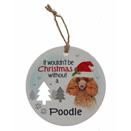 Brown Poodle holiday plaque with warm hues