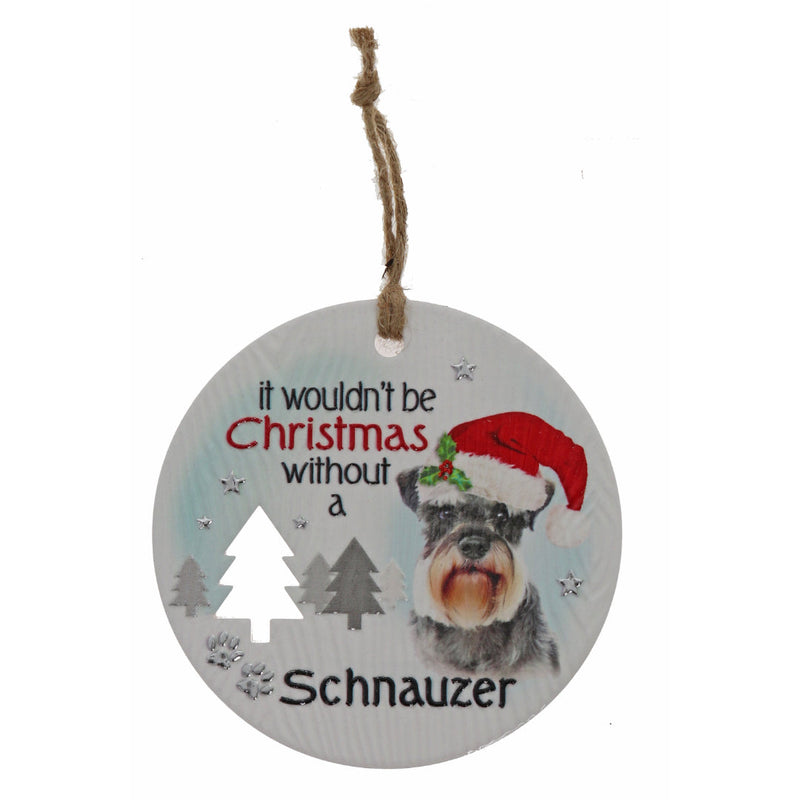 Schnauzer holiday plaque with greenery