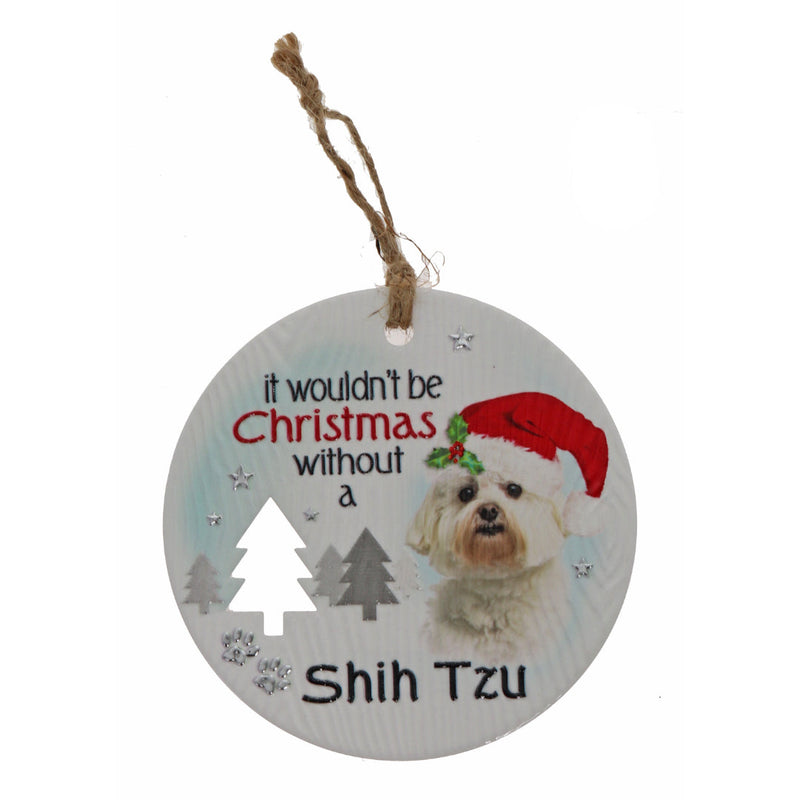 Shih Tzu Christmas plaque with bow and snow theme