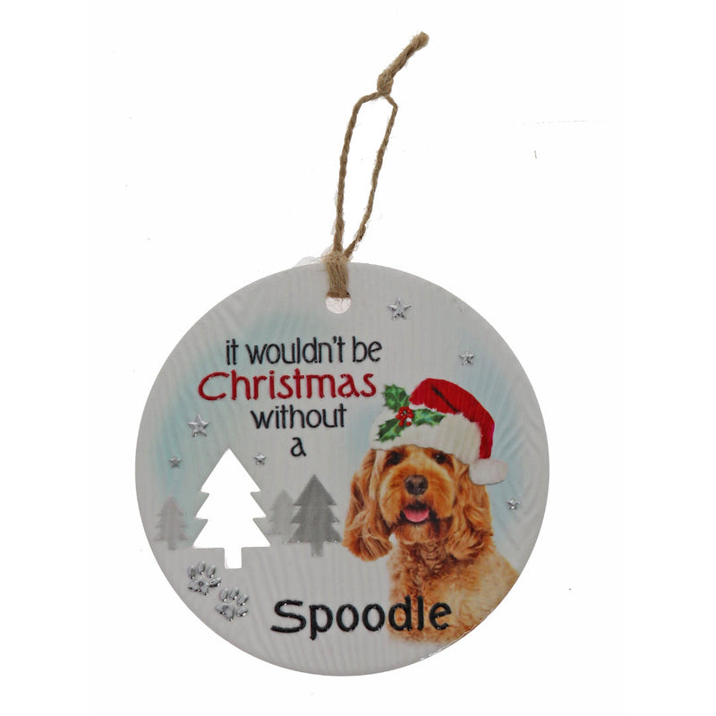 Spoodle dog holiday plaque with cozy colors
