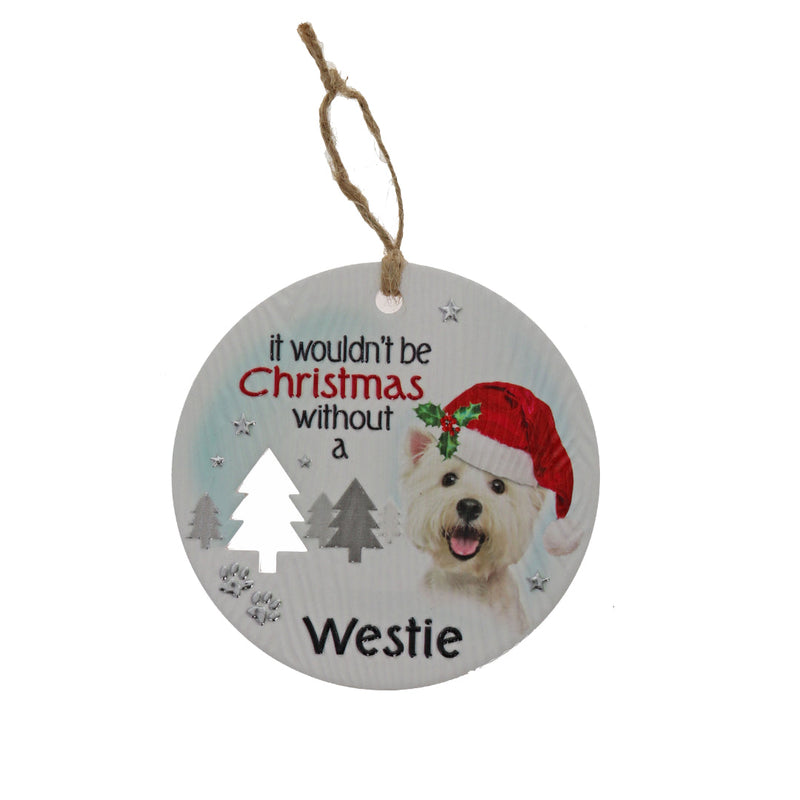 Westie dog Christmas wall sign with tartan accent