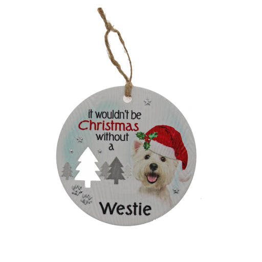 Westie dog Christmas wall sign with tartan accent