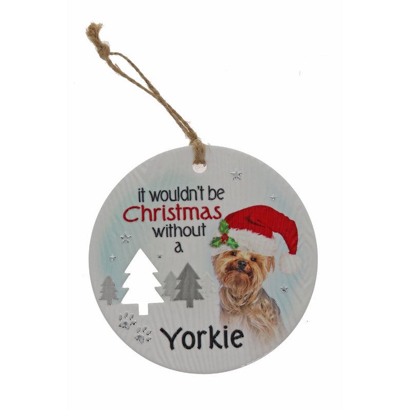 Festive Yorkie dog wall plaque with holiday motif