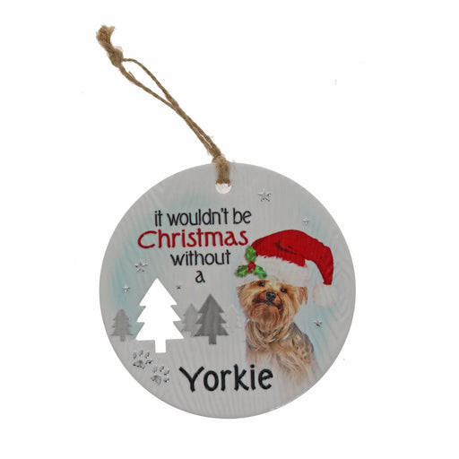 Festive Yorkie dog wall plaque with holiday motif