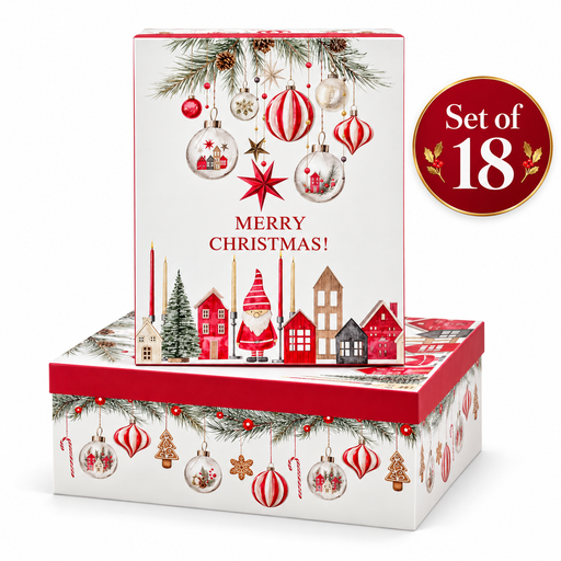 Hanging bauble themed Christmas gift boxes in a set of 18