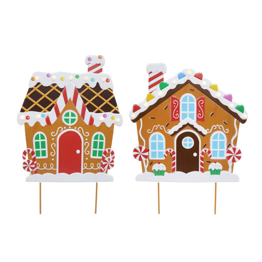 LED Metal Gingerbread House Lawn Stake Assorted