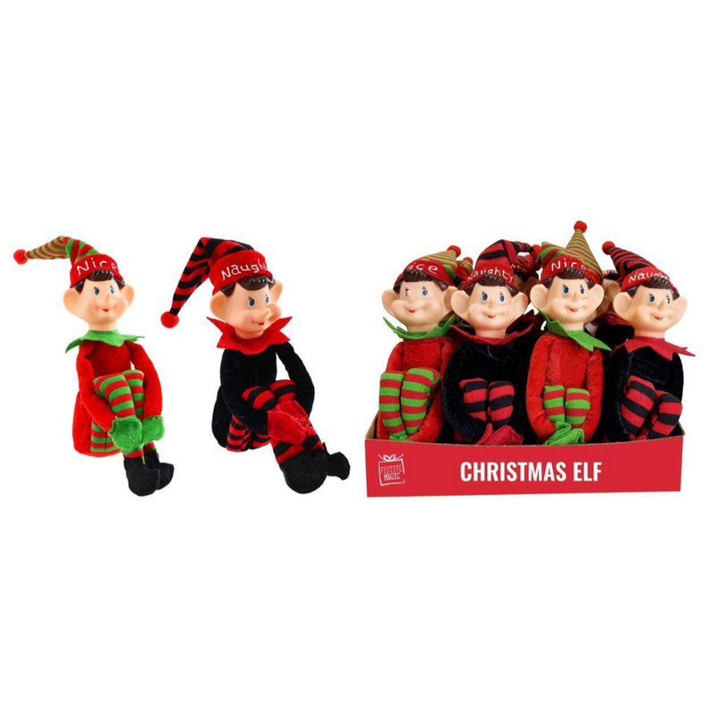 Assorted Naughty or Nice shelf sitting Christmas elf 45cm