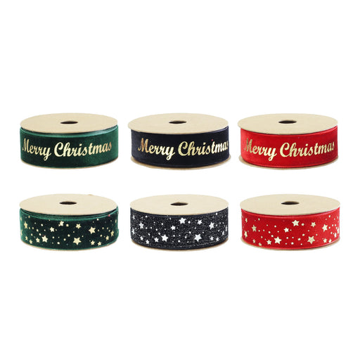 Ribbon Velvet Foil 25mmx2.5m Assorted