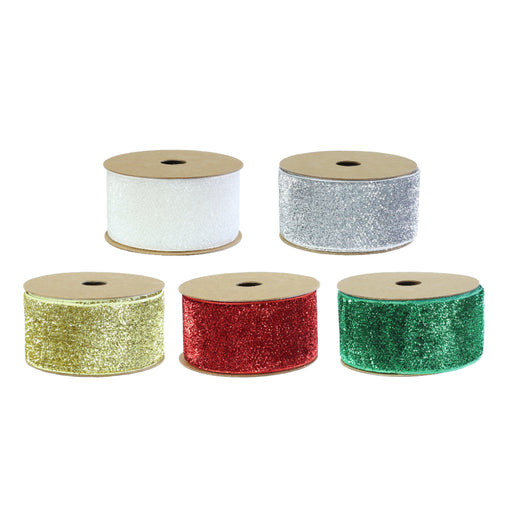 Ribbon Velvet Glittery 38mmx3m Assorted