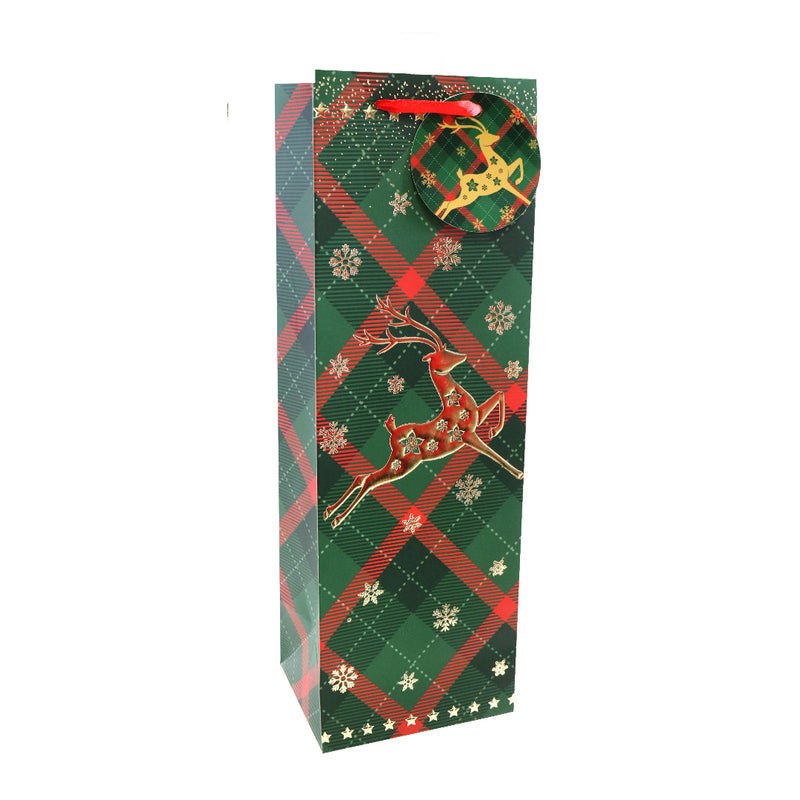Giftbag Bottle Bag Plaid Large Foil Motif Assorted 4