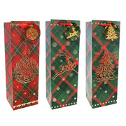 Giftbag Bottle Bag Plaid Large Foil Motif Assorted