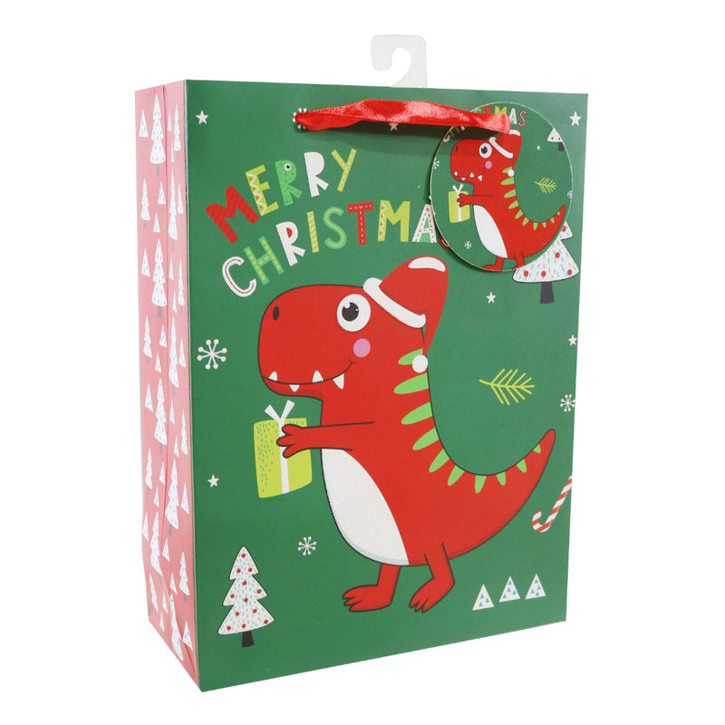 Giftbag Lge Dinosaurs Glitter Assorted 4