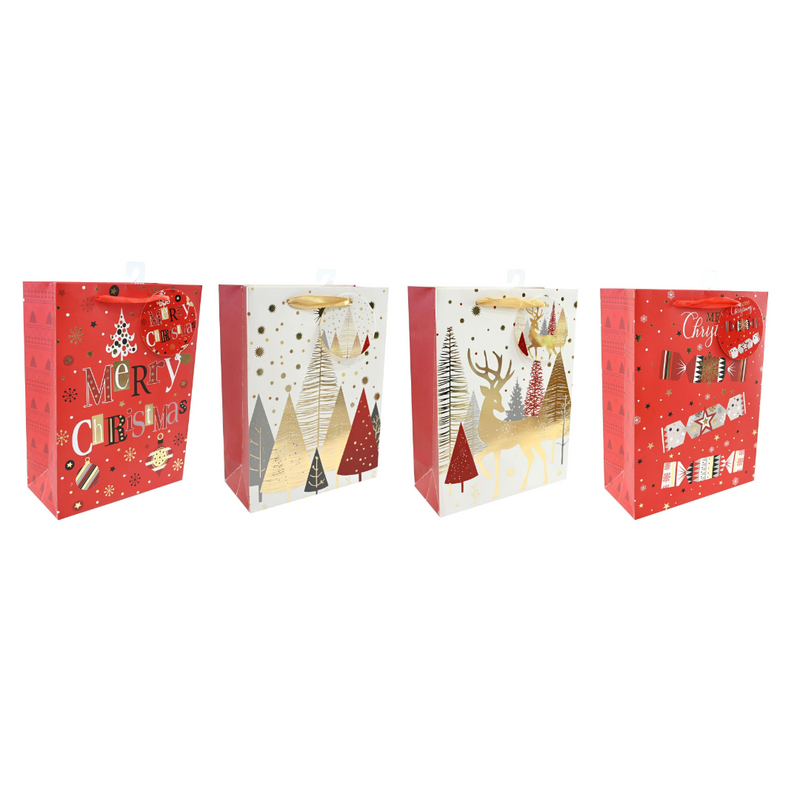 Assorted medium classic gold foiled Christmas gift bag