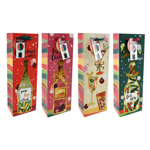 Assorted foil Christmas bottle gift bag with seal sticker