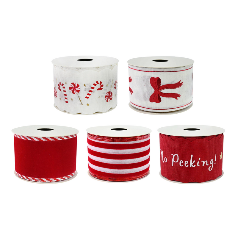 Assorted candy cane Christmas ribbon 50mm x 2.7m