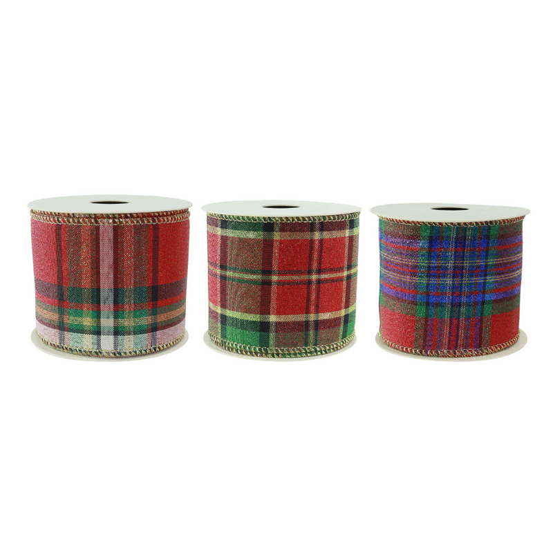 Assorted tartan Christmas ribbon 63mm x 3m
